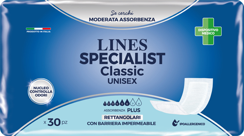 PANNOLONE LINES SPECIALIST CLASSIC RETTANGOLARE CON BARRIERA 30 PEZZI - Parafarmacia la Fattoria della Salute S.n.c. di Delfini Dott.ssa Giulia e Marra Dott.ssa Michela